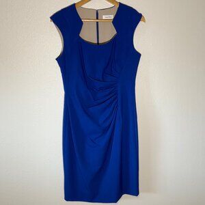 Calvin Klein Blue Pleat Detailed Sheath Back‎ Zip Dress Size 10